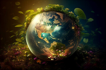 Wall Mural - earth day green globe. Generative ai