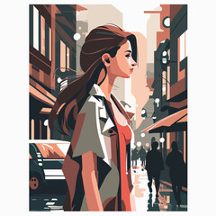 Beautiful teenage girl standing on the street, vector flat illustration, EPS 10