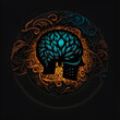© YM Creative Studio - colorful round brain logo on a black background,