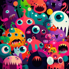 Sticker - Abstract magical funny cartoon monsters. Lots of colored pnt, funny monsters and rnbow colors. Generative AI Art.