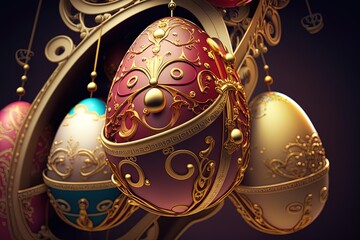 Aufkleber - Golden Carousel of Enchantment and Discovery – A Symphonic Melody, a Glorious Revelry, and Multicolored Jeweled Eggs Galore Generative AI