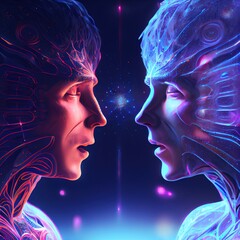 Wall Mural - two space people agnst the backdrop of endless space. generative ai art.