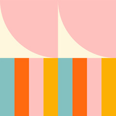 Poster - Simple geometric seamless pattern. Modern abstract background with circle, semi circle, square, rectangle stripe shapes in pastel colors.