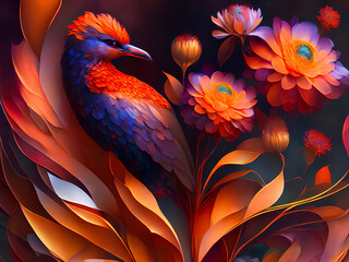 Wall Mural - abstract background with flowers, abstract background with birds, abstract background