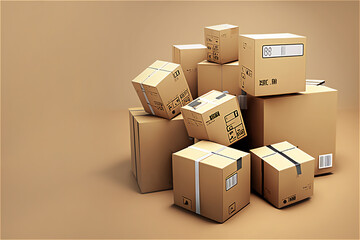 Aufkleber - Realistic cardboard boxes Parcel packaging copy space. generative ai
