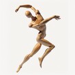 Artist's wooden mannequin in a dynamic pose fr drawing and understanding human anatomy, isolated on a white background, generative ai