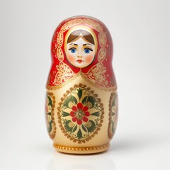 Colorful and intricately painted Matryoshka doll, a traditional Russian nesting doll, family and heritage, isolated on a white background, generative ai