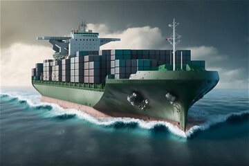 Poster - Logistic, worldwide shipping and Fright ship transportation concept. global business logistic import export by cargo ships.generative ai.