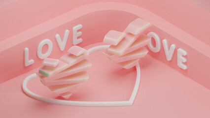 Poster - 3d rendering of two pink hearts complementing each other and ready to connect into one heart. Hearts consist of segments with missing parts. The idea of love and unity for Valentine's Day