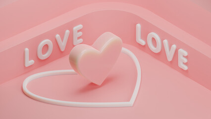 Poster - 3d rendering of a pink heart on a pink romantic background. Illustration for the lovers' holiday, Valentine's Day.