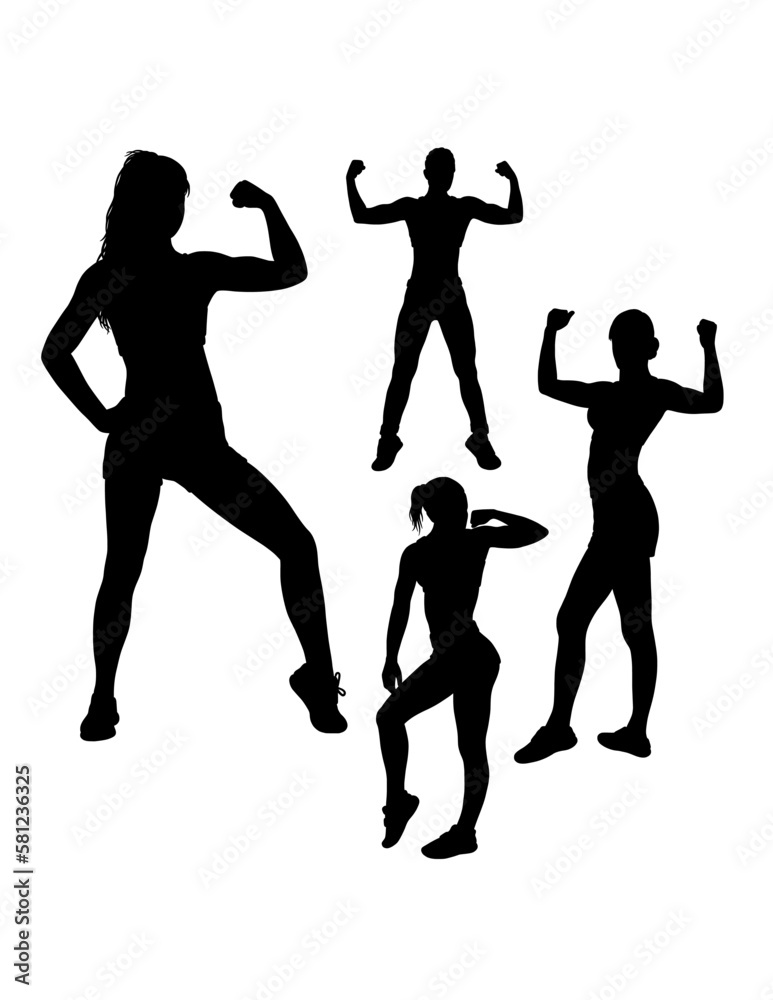 Strong girl showing her biceps silhouette, bodybuilding pose gym sport ...