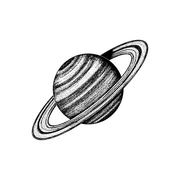 Fototapete - Saturn Planet. Gas giant. Astronomical galaxy space. Engraved hand drawn in old sketch, vintage style for label.