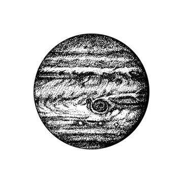 Fototapete - Jupiter Planet. Gas giant. Astronomical galaxy space. Engraved hand drawn in old sketch, vintage style for label.
