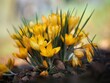 canvas print picture Yellow Crocus in a Cluster