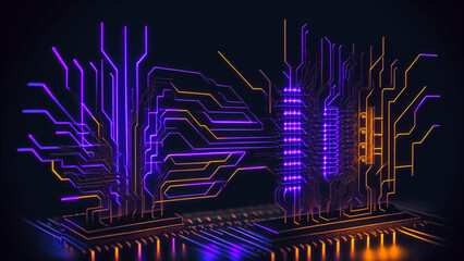 ネオン　ライン　cpu　電子回路　イメージ　3d　立体　ビジネス　数学　コンピューター neon line cpu electronic circuit image 3d three-dimensio