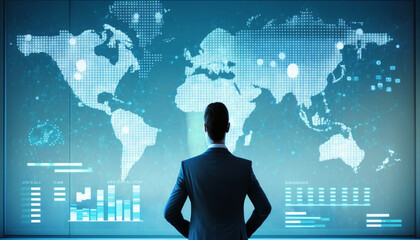 Poster - global business idea, HUD analyst, and world map - Generative AI