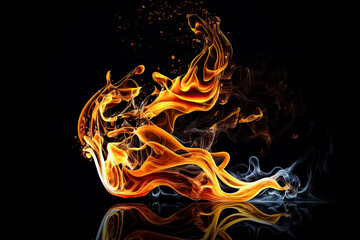 Canvas Print - Fire flames on black background