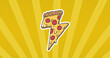 Image of pizza icons over stripes on yellow background