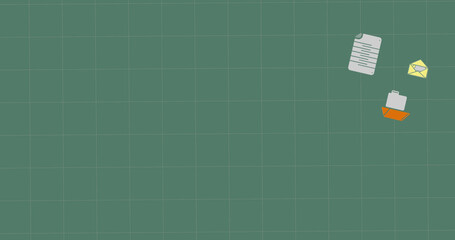 Poster - Image of school and learning icons on green background