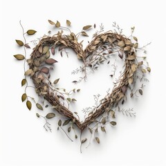 Canvas Print - a heart wreath illustration with leaves, branches, nature, spring-themed illustration, Generative AI
