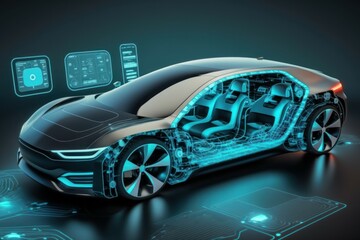 Wall Mural - The concept of a modern electric car with autopilot. AI generated, human enhanced