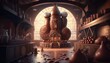 Chocolate factory interior in fantasy dimension, Generative AI
