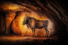 Rock Art In A Cave, Prehistoric Rock Painting, Generative AI