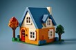 © Kaleb - Toy house on blue background, Generative AI