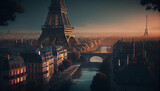 Fototapeta Londyn - Beautiful view of the Eiffel Tower, Paris, France.generative ai