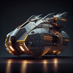 3d illustration of a sci-fi spaceship with sleek lines and glowing thrusters. generative ai