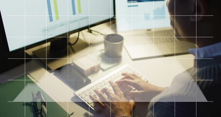 Poster - Animation of financial data processing over biracial businessman working in office