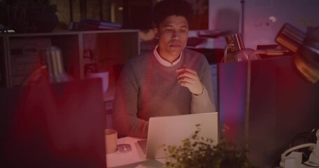 Poster - Animation of financial data processing over biracial businessman working in office