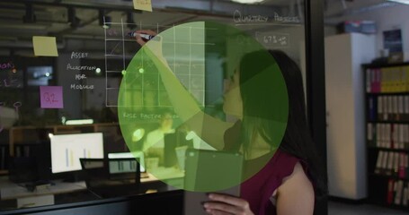 Poster - Animation of financial data processing over asian businesswoman working in office