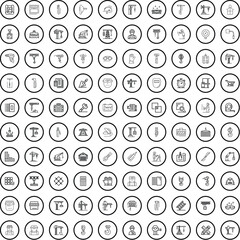 Poster - 100 construction icons set. Outline illustration of 100 construction icons vector set isolated on white background