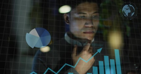 Poster - Animation of financial data processing over biracial businessman working in office