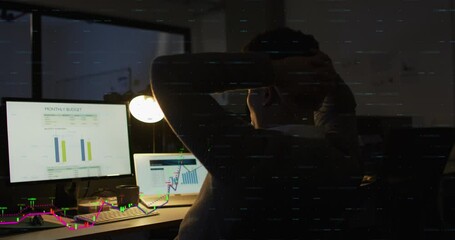 Poster - Animation of financial data processing over biracial businessman working in office