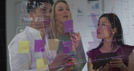 Poster - Animation of financial data processing over diverse business people working in office