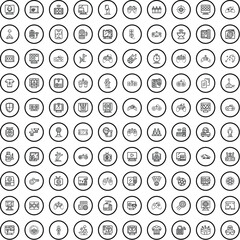 Sticker - 100 entertainment icons set. Outline illustration of 100 entertainment icons vector set isolated on white background