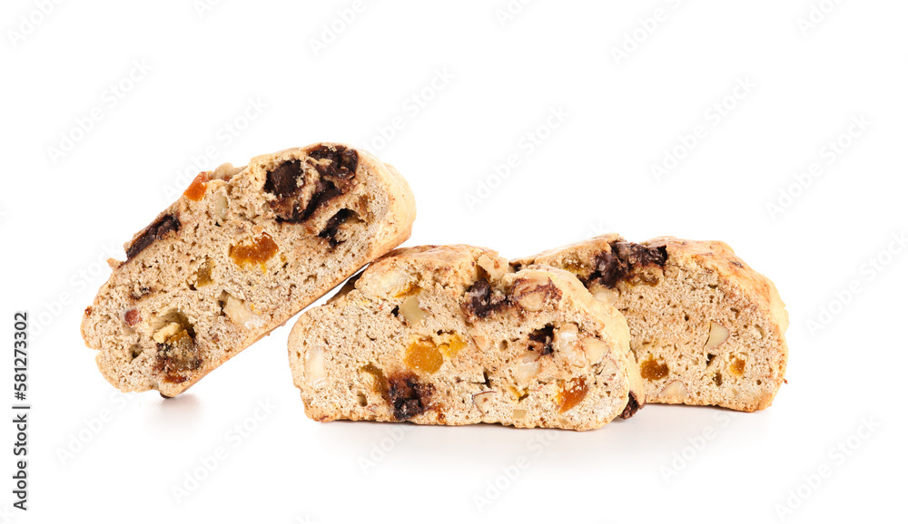Delicious biscotti cookies isolated on white background