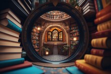 Journey Through An Epic Composition Of A Magical Bookshop With Talking Books And Ultra-Detailed Unreal Engine 5 Architecture In A Gothic City's Historic Cathedral Interior , Generative Ai