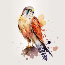 Digital Watercolor Illustration Of A Kestrel Perched On A Branch, Nature Artwork, Made In Part With Generative AI
