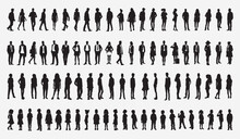 People Silhouette Set Man Woman Silhouettes Crowd Of People Family Children Adult Young People Youth Background Vector Illustration