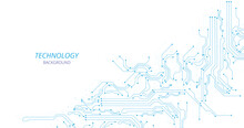 Technology Blue Circuit Diagram On White Background. High-tech Circuit Board Connection System.Vector Abstract Technology On White Background.