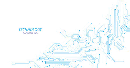 Poster - Technology blue circuit diagram on white background. High-tech circuit board connection system.Vector abstract technology on white background.