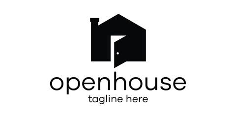Wall Mural - logo open door and house icon vector illustration
