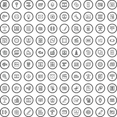Poster - 100 mass media icons set. Outline illustration of 100 mass media icons vector set isolated on white background