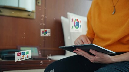 Poster - Woman using a tablet PC and digital documents concept.