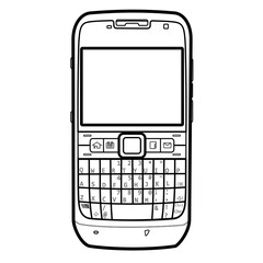 old vintage smart phone isolated outline stroke on white background