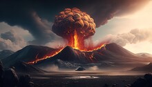 Super Volcano Apocalypse Digital Art Illustration, Generative AI
