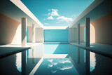 Fototapeta Uliczki - Modern swimming pool with contemporary architecture. Generative AI illustration
